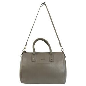 Furla Gray Saffiano Leather Satchel Tote Bag Crossbody Strap Italy Luxury